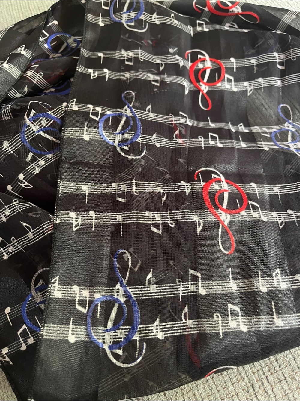 Music Note Black Scarf with Red & Blue Treble Clefs